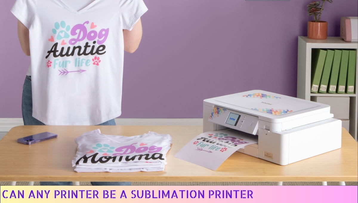 A woman holding a shirt that reads "Can any printer be a substitution printer